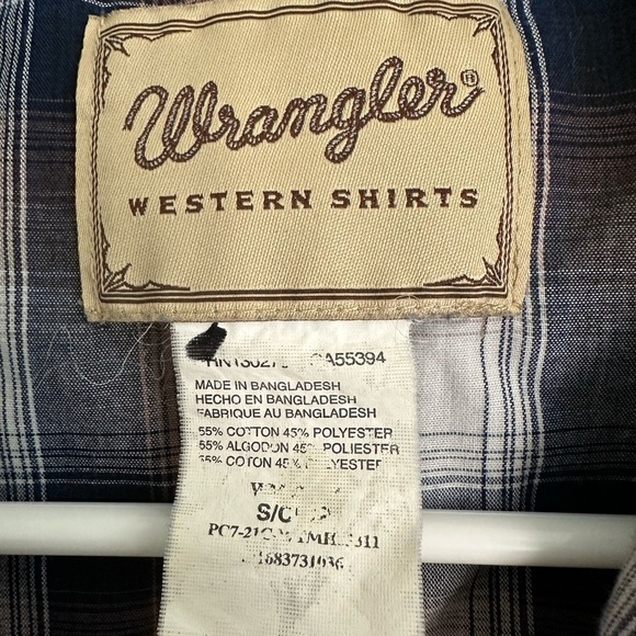 Wrangler Western Shirt Small Mens Brown/Black/White Pearl Snap S/S Plaid Cowboy - Picture 2 of 4